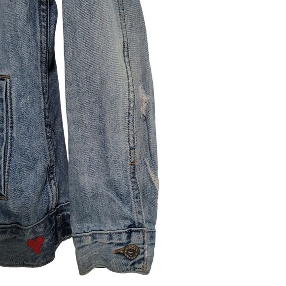 Lucky Brand The Tomboy Trucker Distressed Blue Jean Jacket Pockets Size Small - Picture 4 of 9